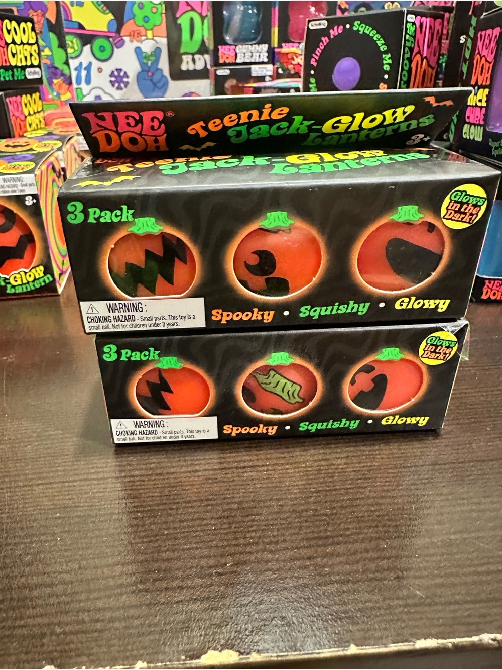 NeeDoh Teenie Jack-Glow Pumpkins 3-Pack - Orange Squishy Glow Toy